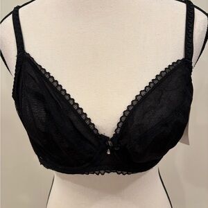 Chantelle Black Sheer Lace Bra with Underwire, size 30DDD